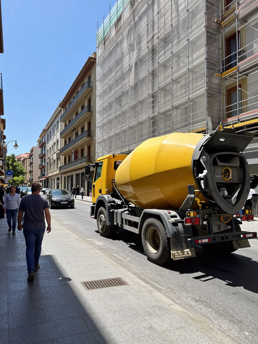 Busy Midday Street Scene in Bilbao Spain with Construction and Local Life in in Bilbao, Spain
