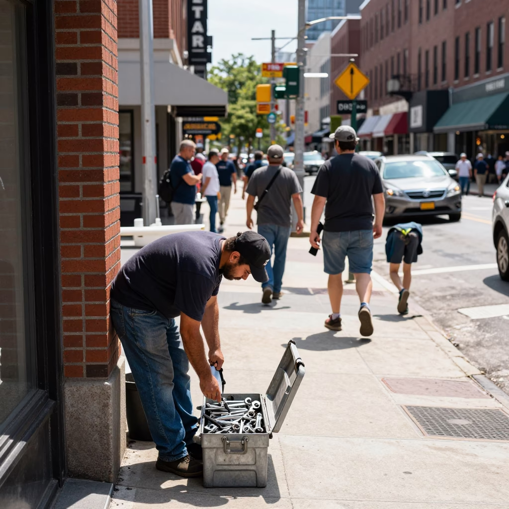 Busy Midday Street Scene in Philadelphia Pennsylvania with Urban Details and Local Activity in in Philadelphia, Pennsylvania, United States