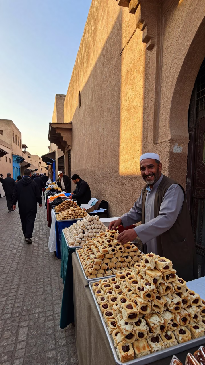 Busy Morning Market in Fez Morocco with Sunlight and Traditional Goods in in Fez, Morocco