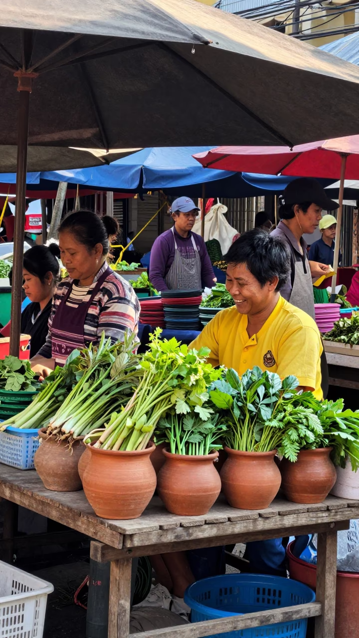Busy Morning Market Scene in Chiang Mai Thailand with Local Street Life in in Chiang Mai, Thailand