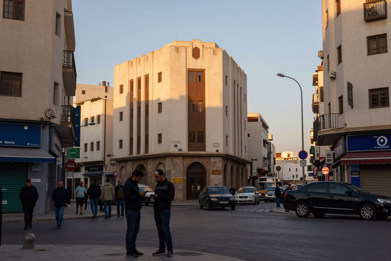 Busy Morning Street Scene in Casablanca Morocco at Dawn with Urban Details in in Casablanca, Morocco