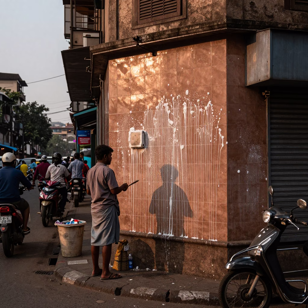 Busy Mumbai Street Scene Before Dusk with Soap Streaks and Urban Life in in Mumbai, India