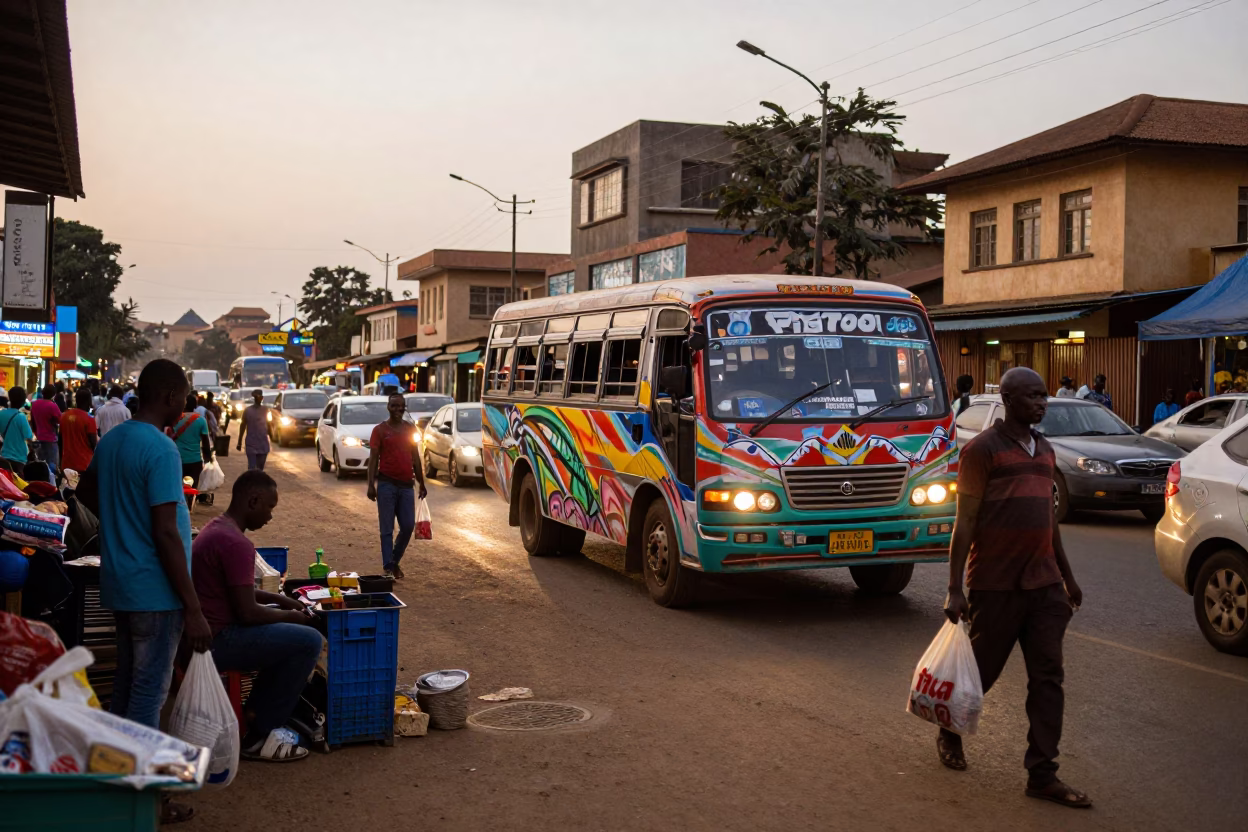 Busy Nairobi Evening Street Scene with Local Vendors and Traffic in Kenya in in Nairobi, Kenya
