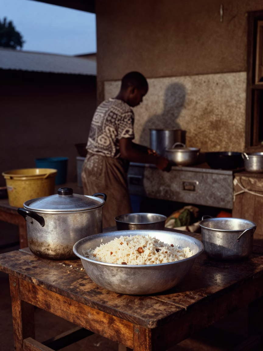 Busy Nairobi Kitchen Evening Cooking Scene with Traditional Pots and Fresh Ingredients in in Nairobi, Kenya