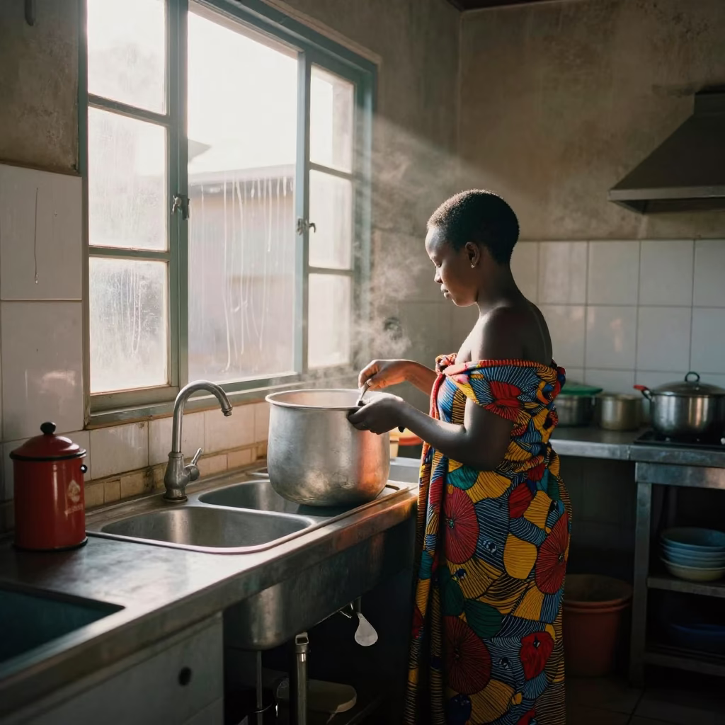 Busy Nairobi Kitchen Morning with Tea Canister and Cooking Pot in in Nairobi, Kenya