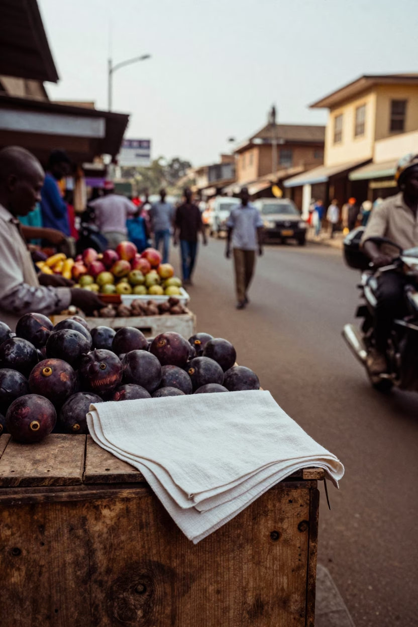 Busy Nairobi Street Scene Early Afternoon with Linen Napkin and Fruit Knife in in Nairobi, Kenya