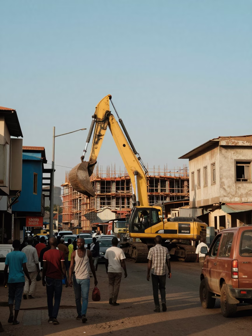 Busy Nairobi Street Scene Late Afternoon Light with Construction and Vintage Coffee in in Nairobi, Kenya
