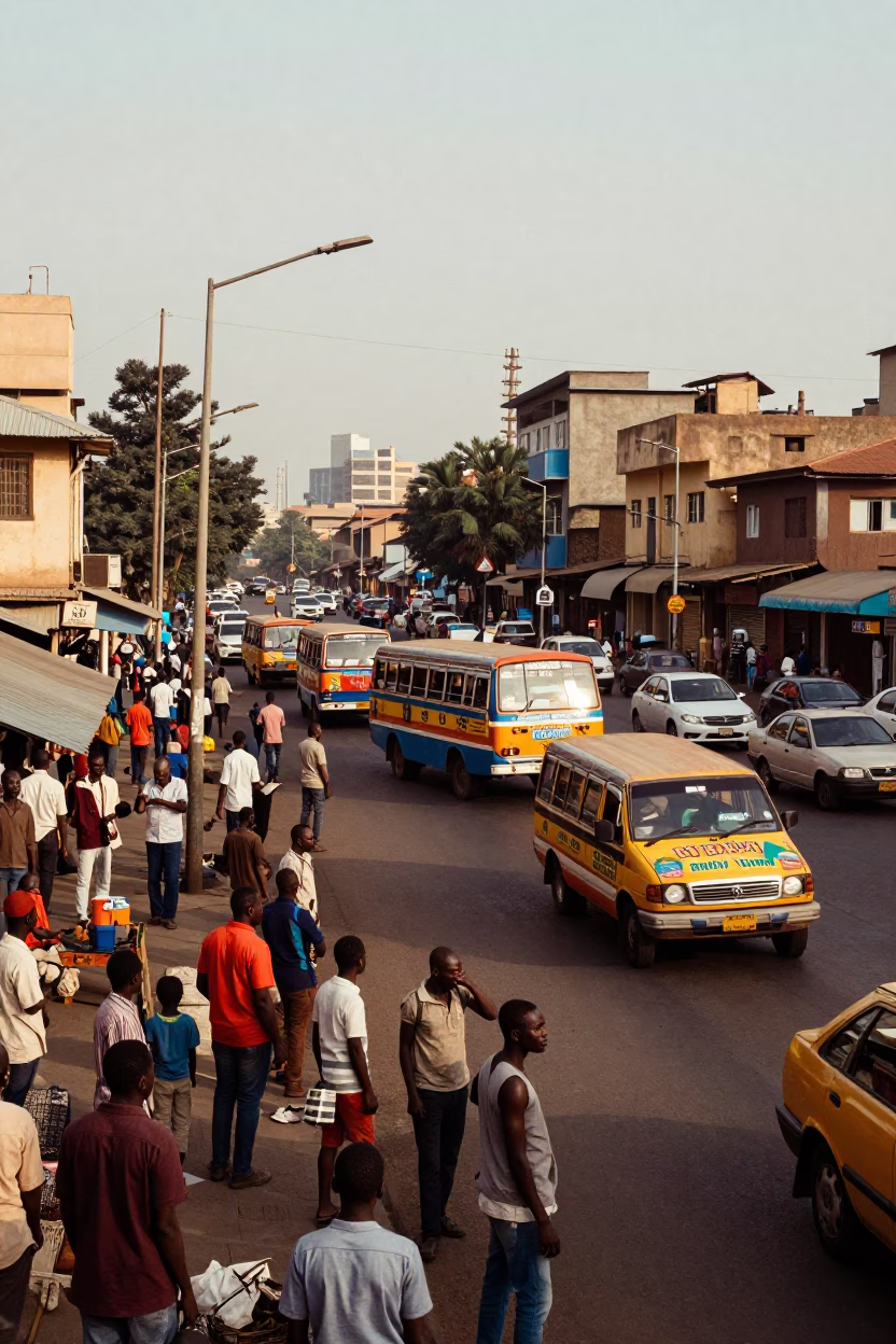 Busy Nairobi Street Scene Late Morning with Vendors and Traffic in Kenya in in Nairobi, Kenya