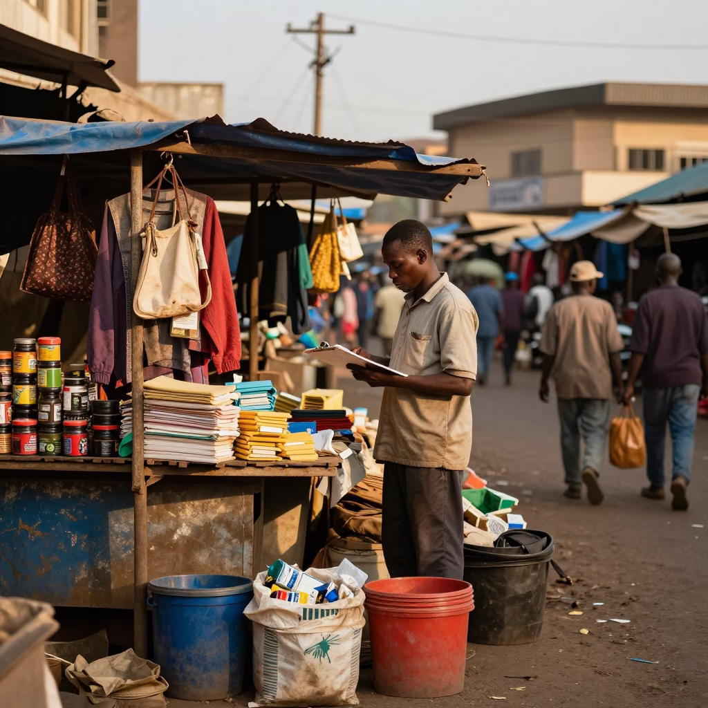 Busy Nairobi Street Stall Late Afternoon Cold Chain Logistics Coolers and Clipboard in in Nairobi, Kenya