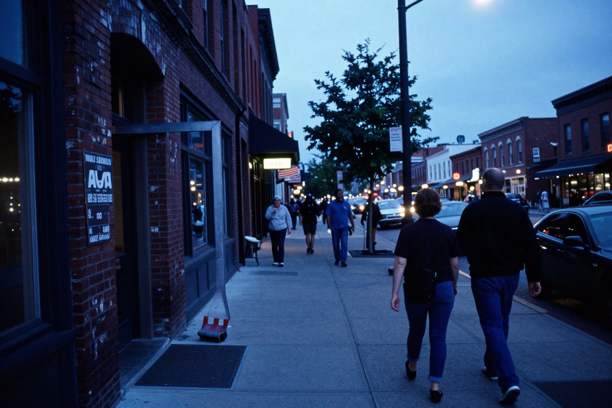 Busy Nashville Tennessee Evening Street Scene with Boot Scraper and Urban Life in in Nashville, Tennessee, United States