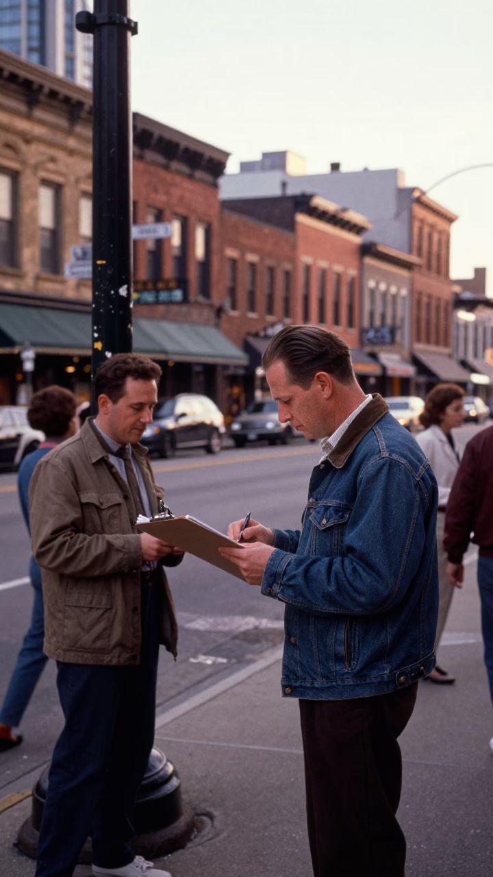 Busy Nashville Tennessee Late Afternoon Street Scene with Clipboard and Newspaper Stack in in Nashville, Tennessee, United States