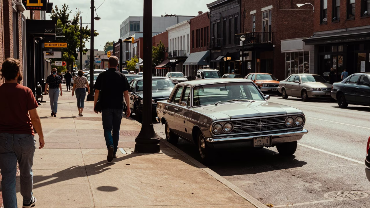 Busy Nashville Tennessee Street Scene Late Afternoon Light 1960s Era in in Nashville, Tennessee, United States