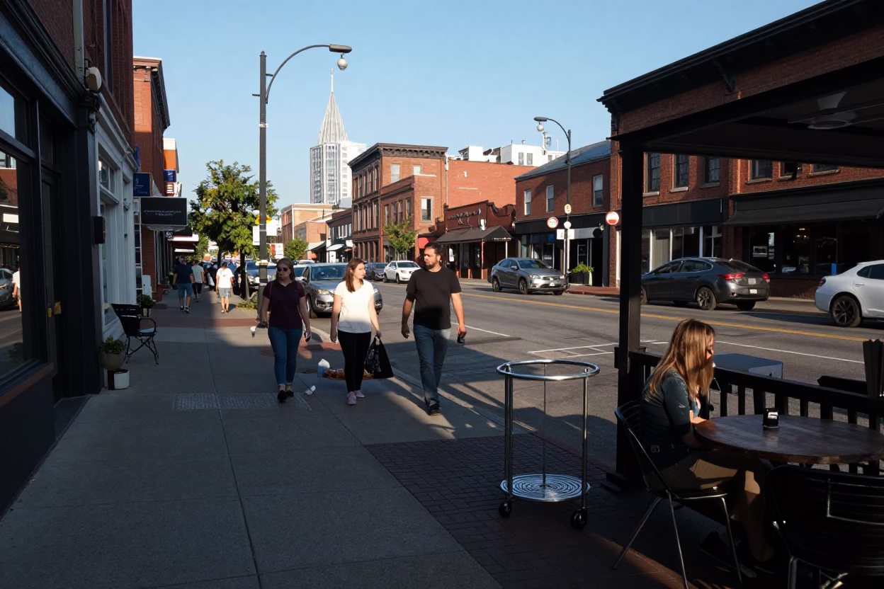 Busy Nashville Tennessee Street Scene Late Afternoon Light with Local Details in in Nashville, Tennessee, United States
