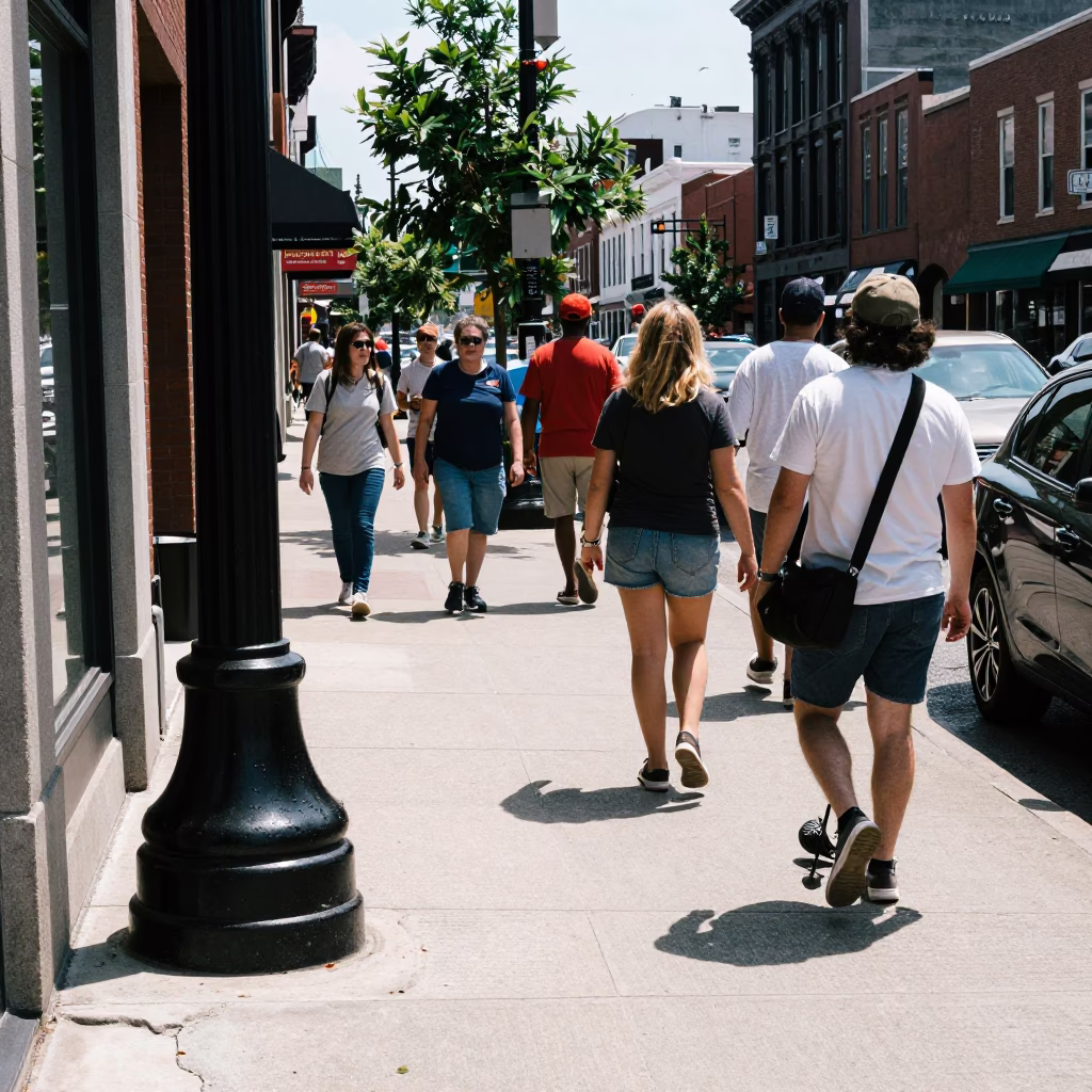 Busy Nashville Tennessee Street Scene Under Flat Noon Light with Local Details in in Nashville, Tennessee, United States