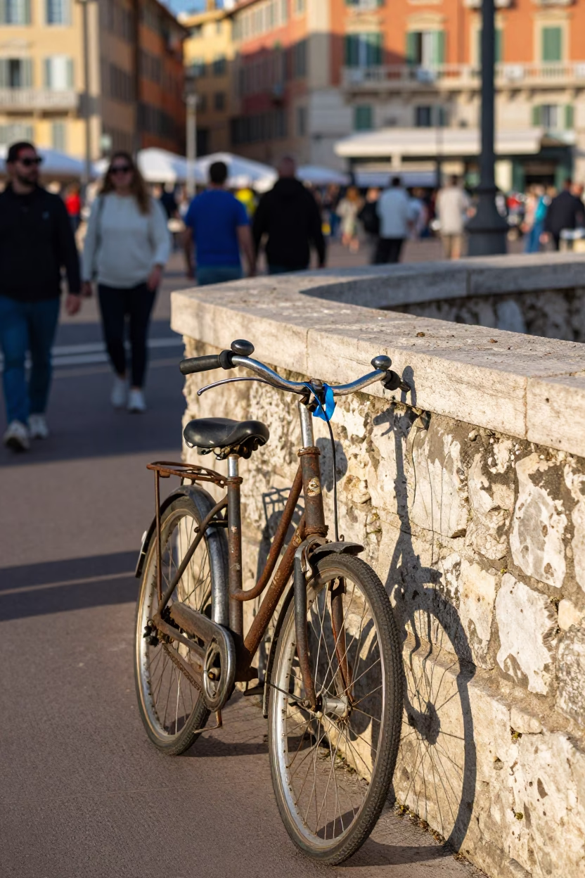 Busy Nice France Late Morning Street Scene with Bicycle and Local Life in in Nice, France
