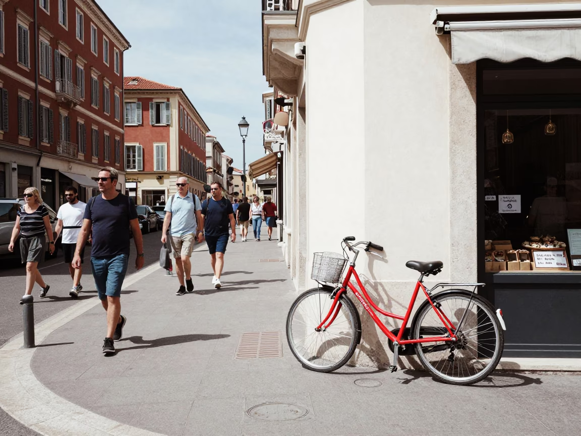 Busy Nice France Street Scene Noon Light Bakery Bicycle and Local Life in in Nice, France