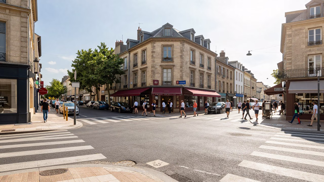 Busy Nice France Street Scene with Linen Fringe and Morning Commuter Train at Noon in in Nice, France