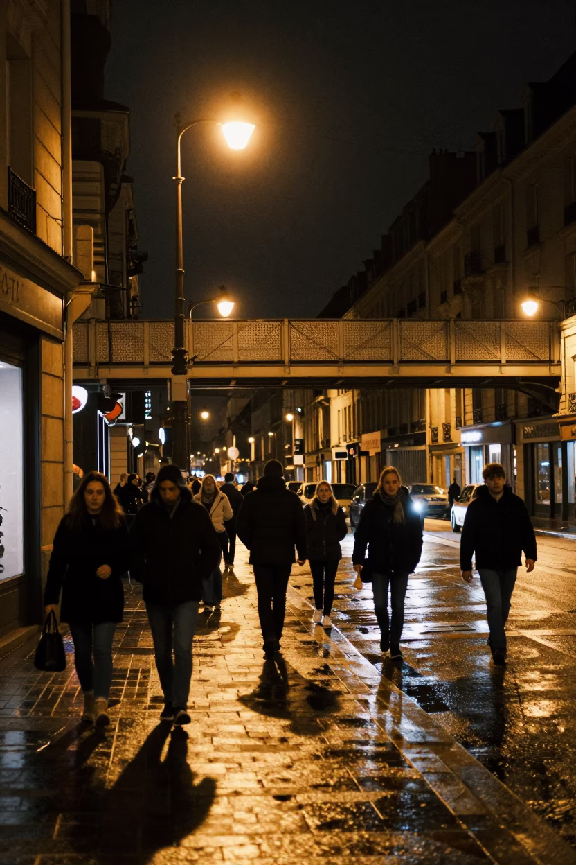 Busy Night Street Scene in Nice France with Pedestrians and Urban Details in in Nice, France