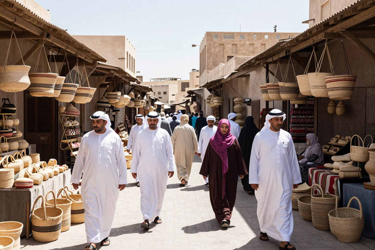 Busy Noon Market Scene in Muscat Oman with Traditional Souq Activity in in Muscat, Oman