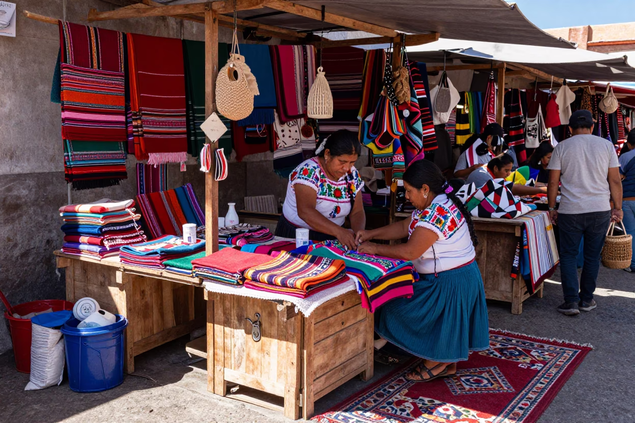 Busy Oaxaca Market Stall with Latch and Rug Details in in Oaxaca, Mexico