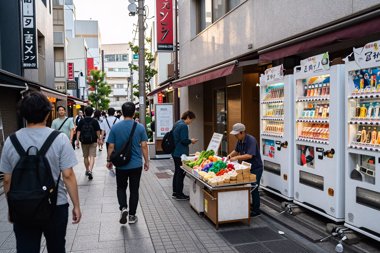 Busy Osaka Street Corner Late Morning Life in Japan in in Osaka, Japan