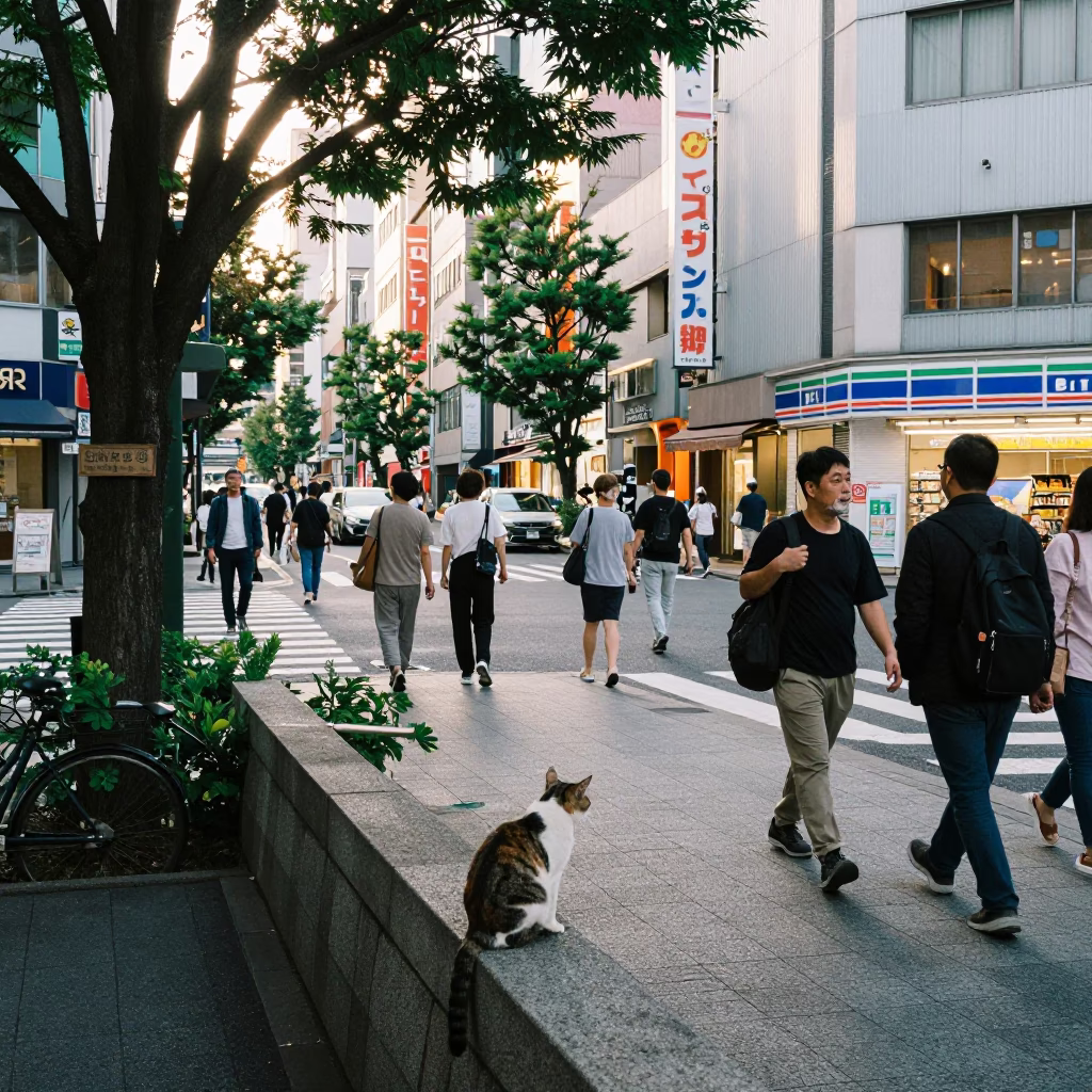 Busy Osaka Street Scene Late Morning with Pedestrians and Urban Details in in Osaka, Japan