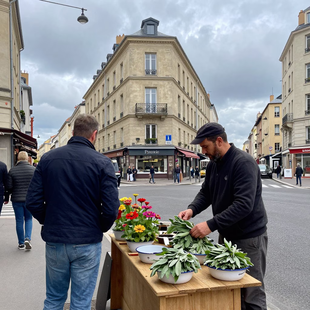 Busy Overcast Midday Street Scene in Lyon France with Local Details in in Lyon, France