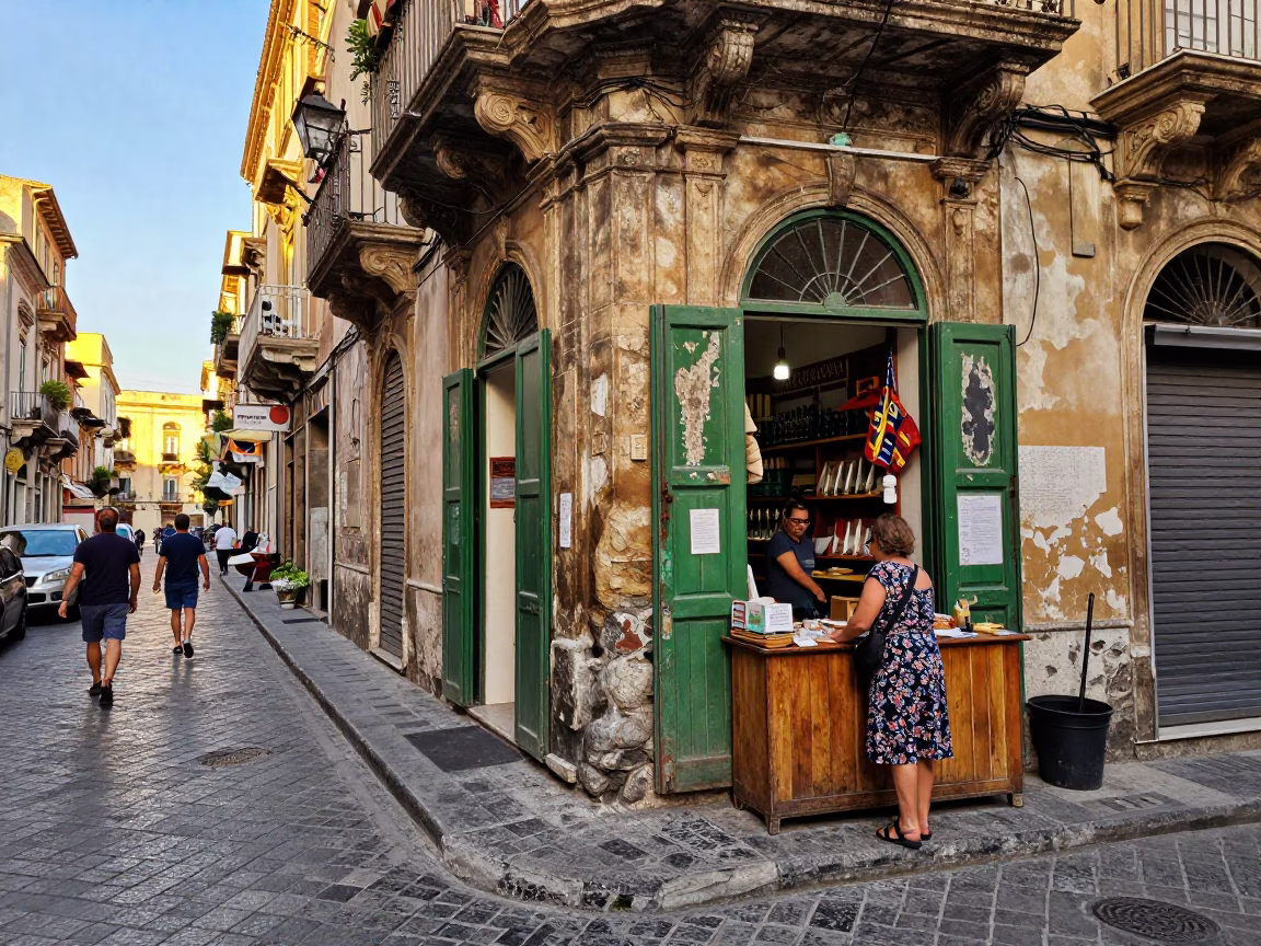 Busy Palermo Street Scene Early Afternoon Local Life and Traditional Architecture in in Palermo, Italy