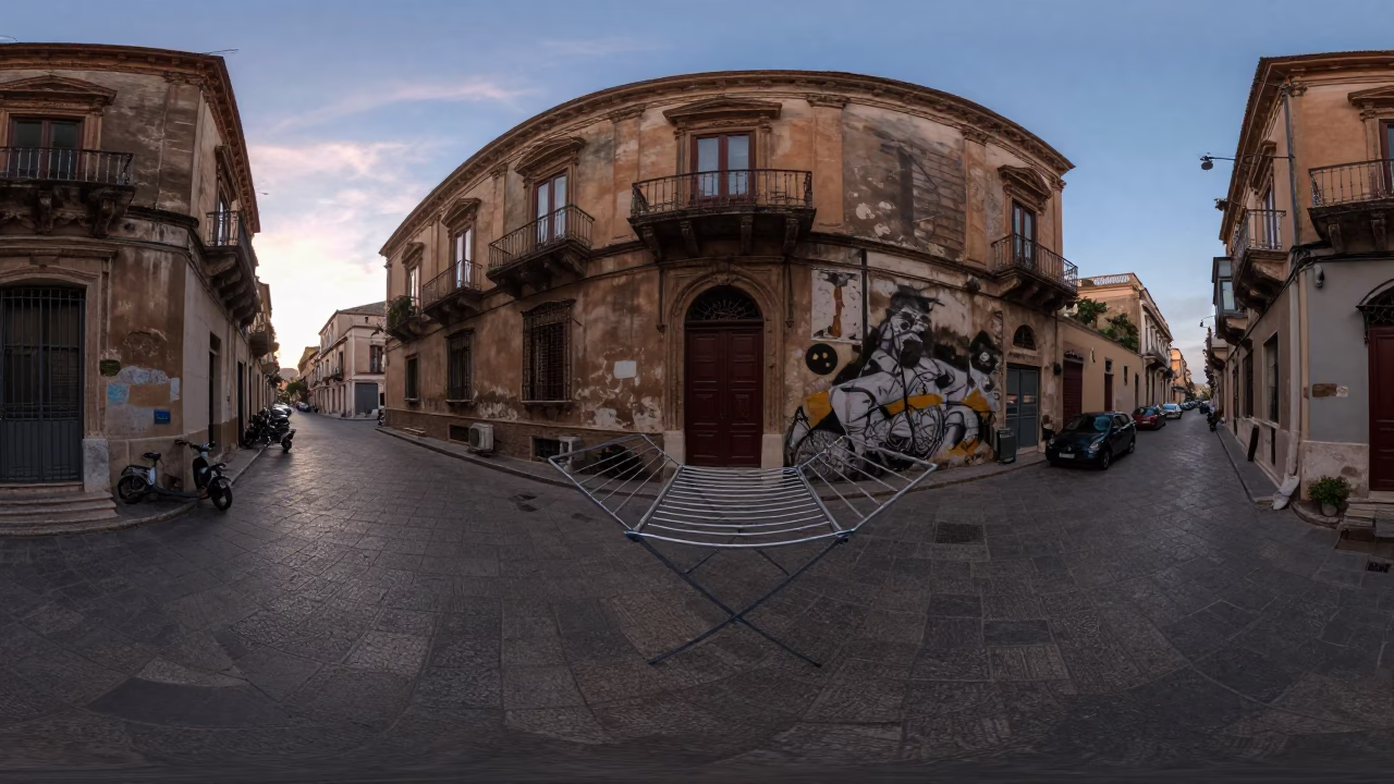 Busy Palermo Street Scene Early Evening with Drying Rack and Local Life in in Palermo, Italy