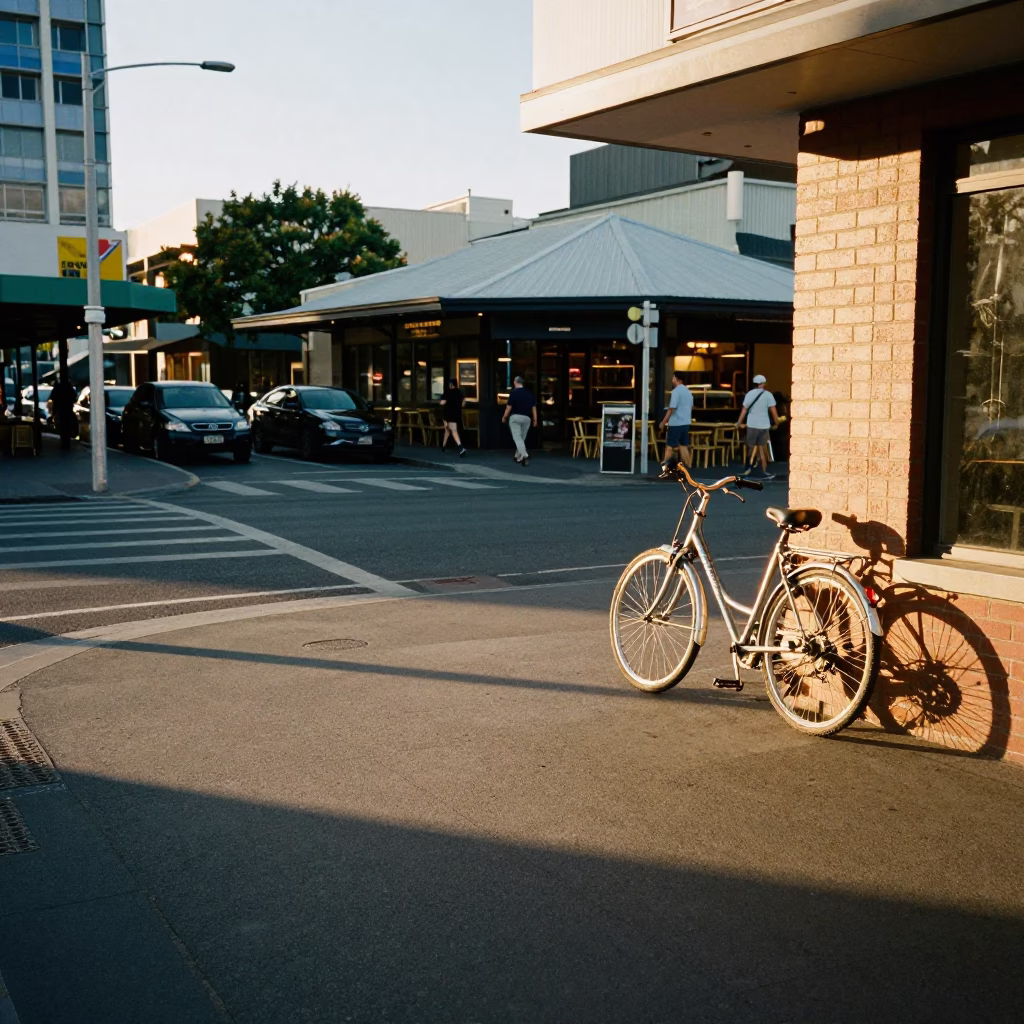 Busy Perth Street Scene Late Afternoon with Bicycle and Urban Details in in Perth, Western Australia, Australia