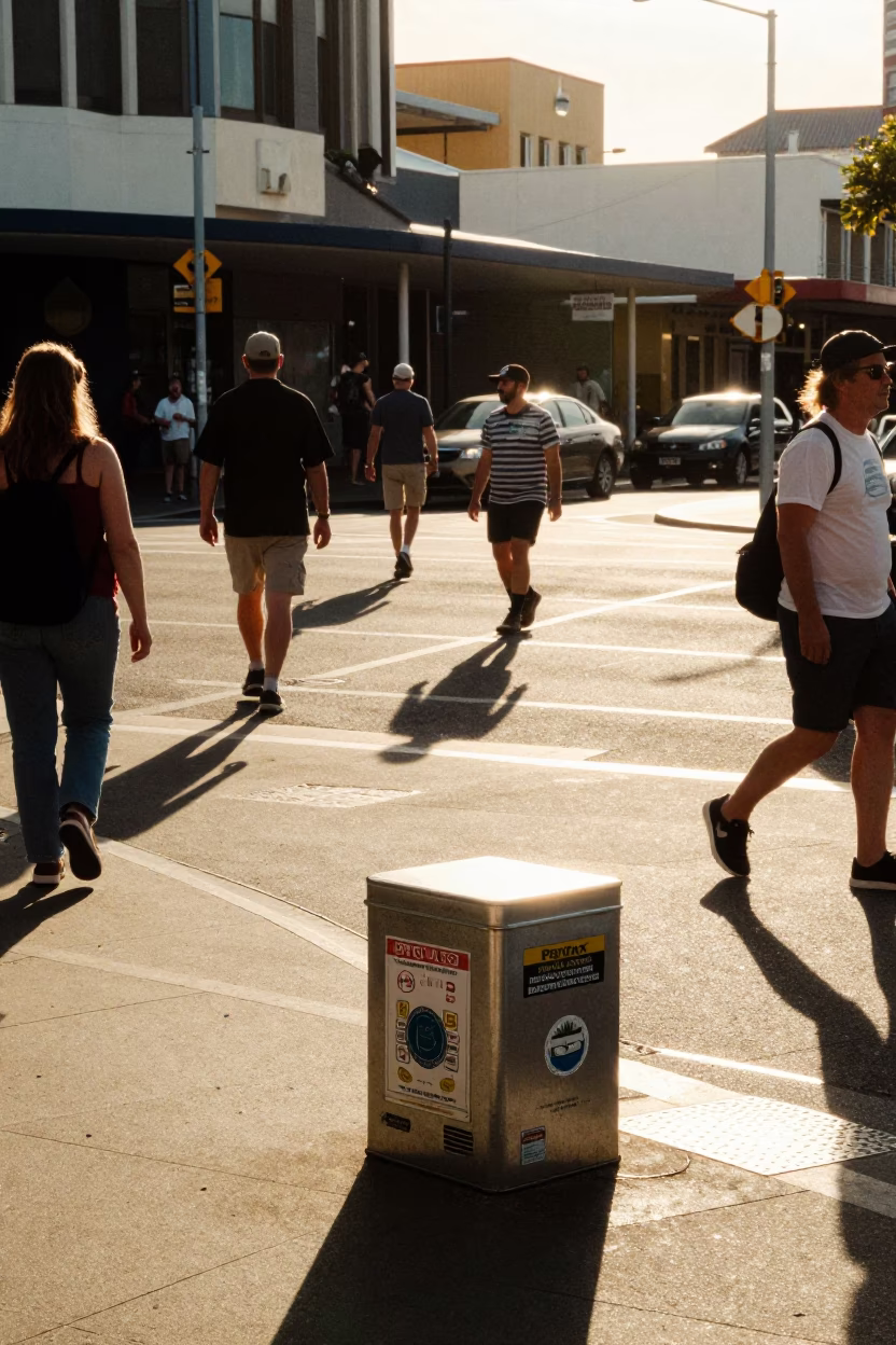 Busy Perth Street Scene Late Afternoon with Tin Box and Water Taxi in in Perth, Western Australia, Australia