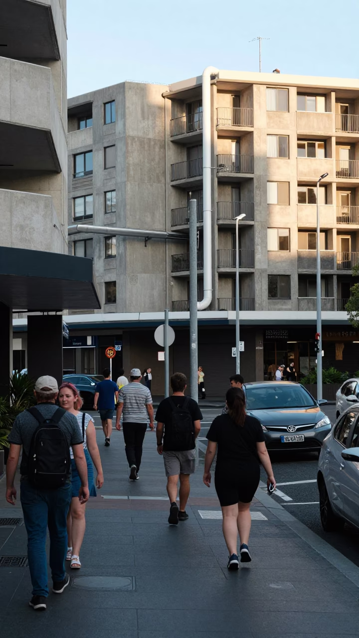 Busy Perth Western Australia Street Scene Early Afternoon with Pedestrians and Urban Infrastructure in in Perth, Western Australia, Australia