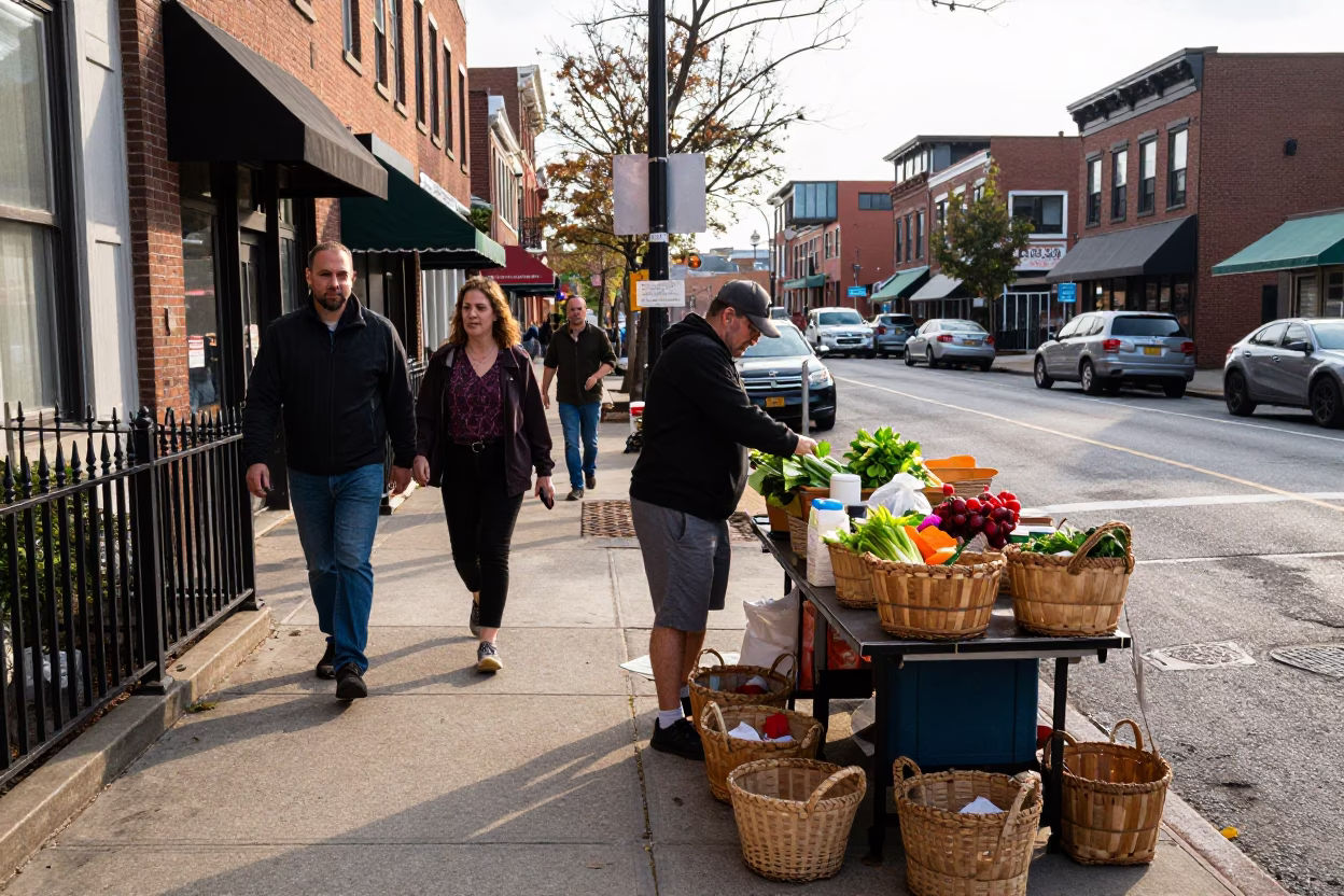 Busy Philadelphia Pennsylvania Late Morning Street Scene with Local Market Activity and Vintage Atmosphere in in Philadelphia, Pennsylvania, United States