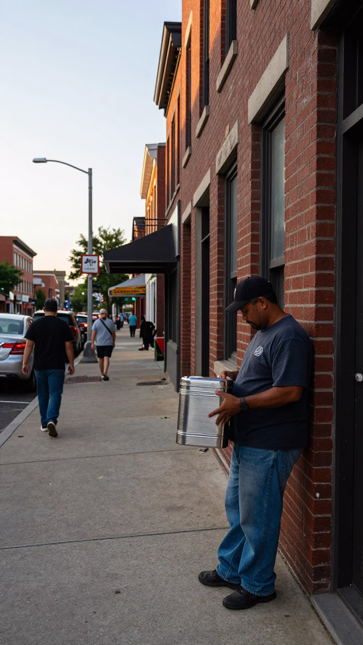 Busy Philadelphia Street Scene Late Afternoon with Tiffin Tin and Urban Details in in Philadelphia, Pennsylvania, United States