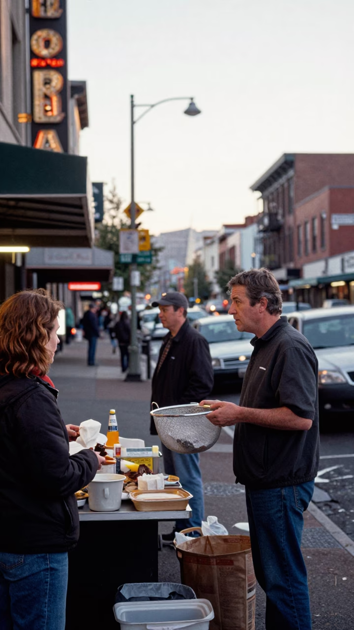 Busy Portland Oregon Late Morning Street Scene with Local Food and Urban Details in in Portland, Oregon, United States