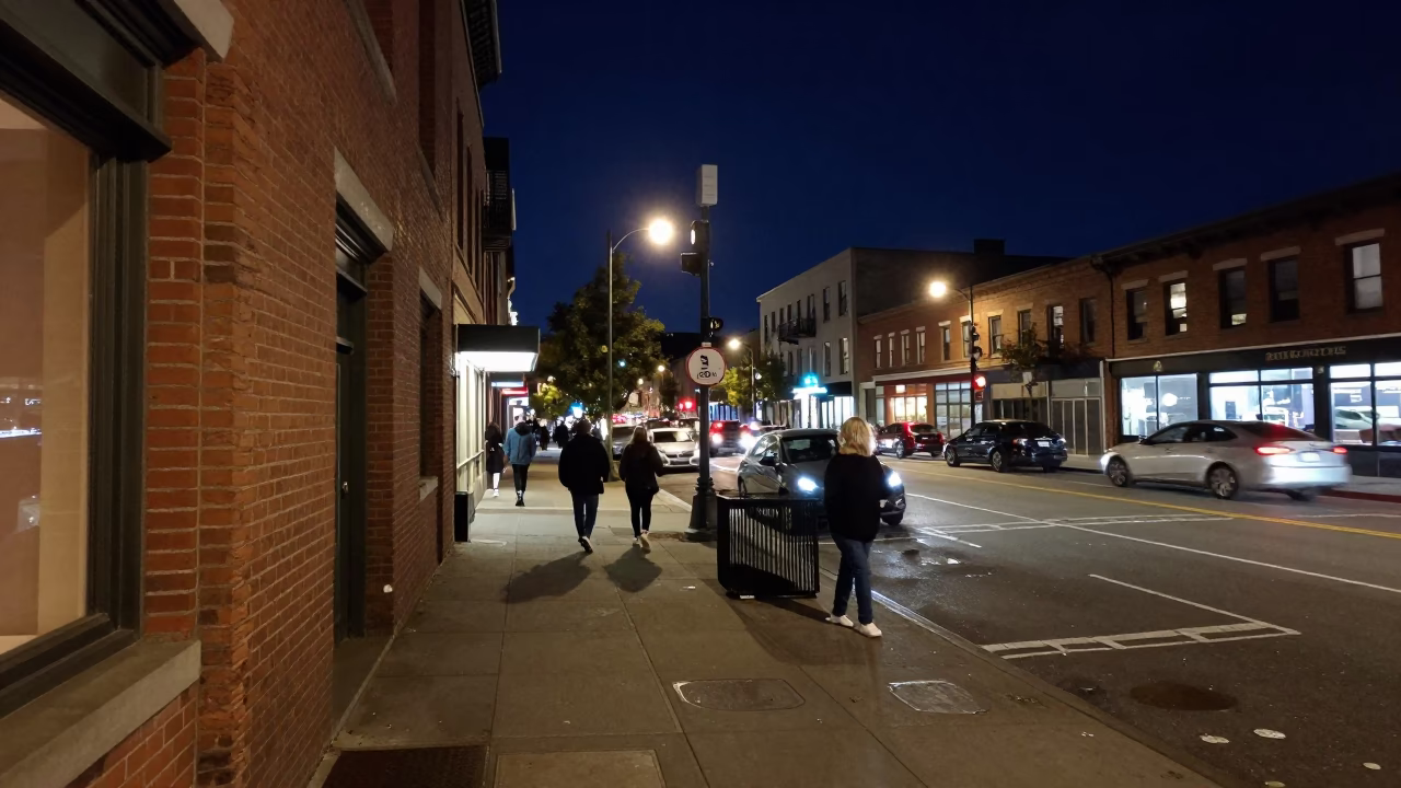 Busy Portland Oregon Street Scene at Night with Carafe and Onions in in Portland, Oregon, United States