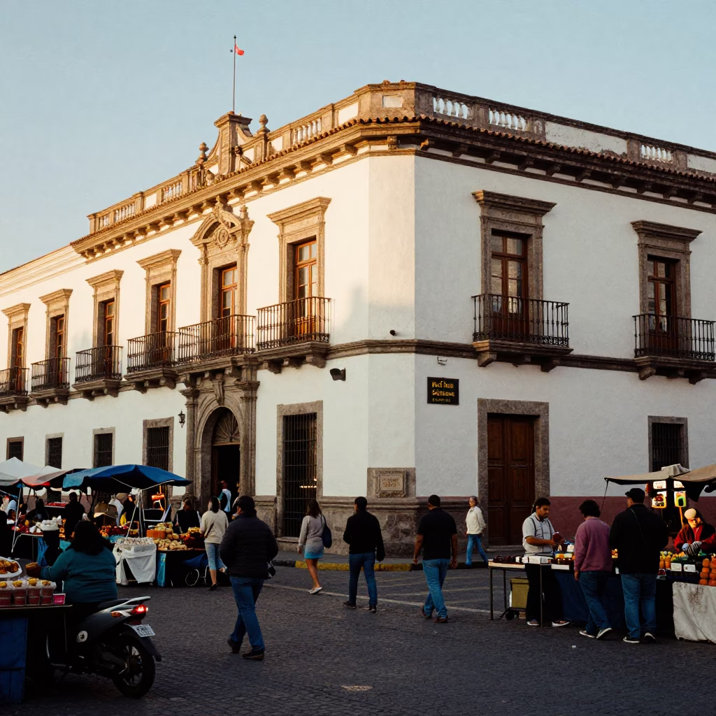 Busy Quito Ecuador Late Afternoon Street Scene with Local Market Activity in in Quito, Ecuador