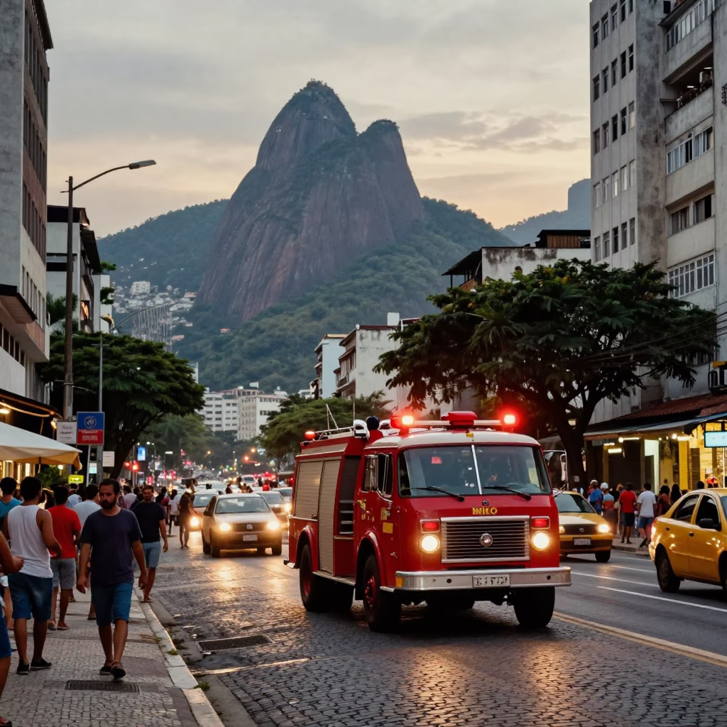 Busy Rio de Janeiro Street Scene Early Evening with Vintage 1970s Aesthetic in in Rio de Janeiro, Brazil