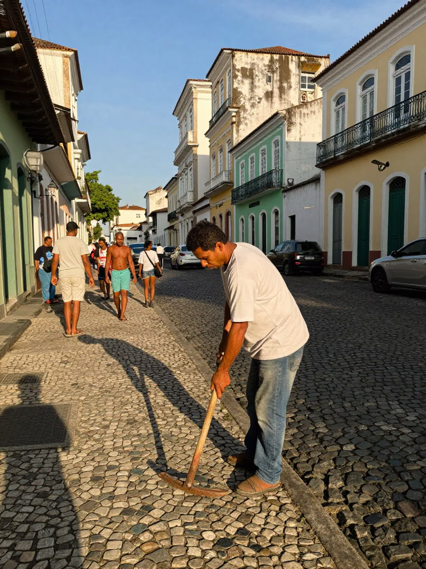 Busy Salvador Brazil Street Scene Late Afternoon with Crowbar and Doorknob Details in in Salvador, Brazil