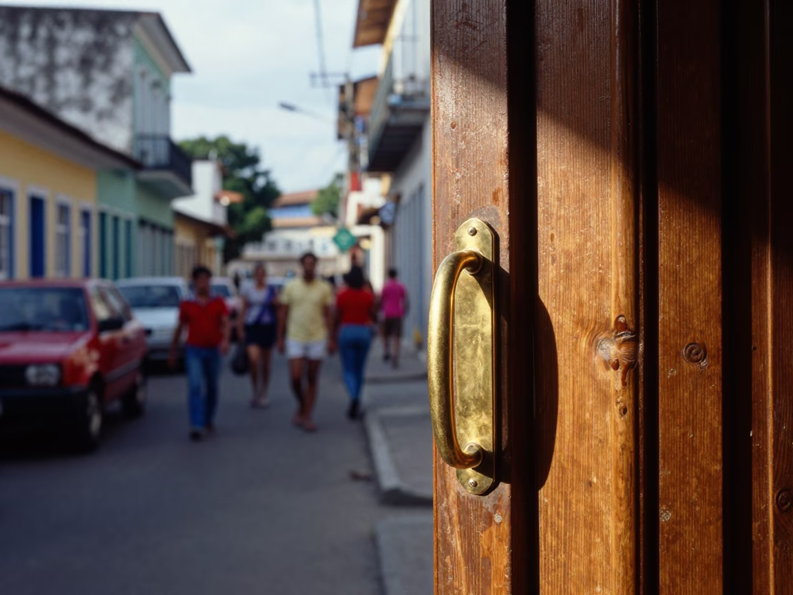 Busy Salvador Brazil Street Scene Late Morning with Brass Handle and Local Life in in Salvador, Brazil