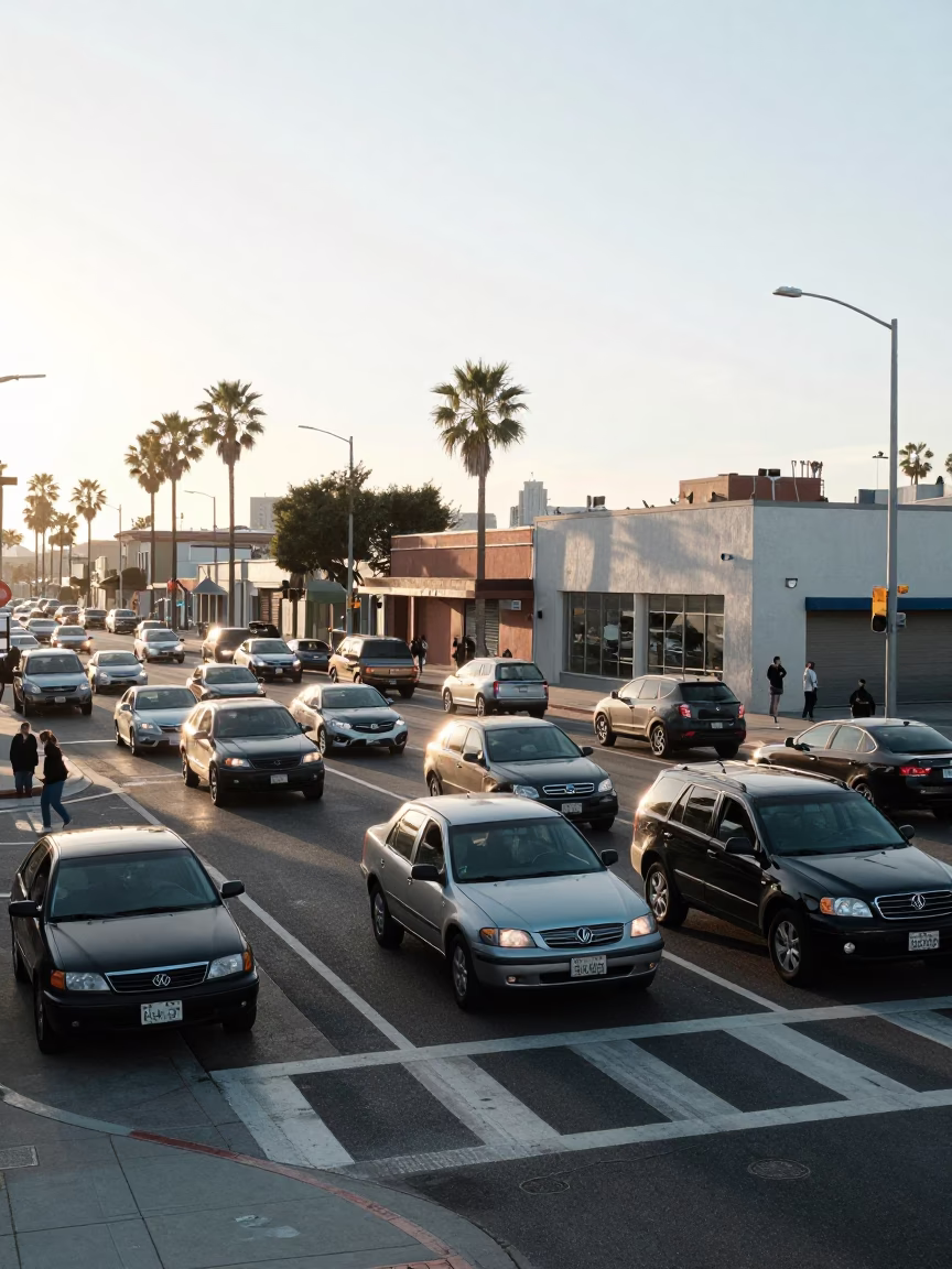 Busy San Diego Street Corner Late Morning Traffic and Pedestrians Near Balboa Park in in San Diego, California, United States