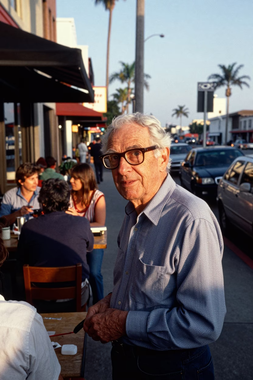 Busy San Diego Street Scene with Retired Astronomer and Local Details in Early Afternoon in in San Diego, California, United States
