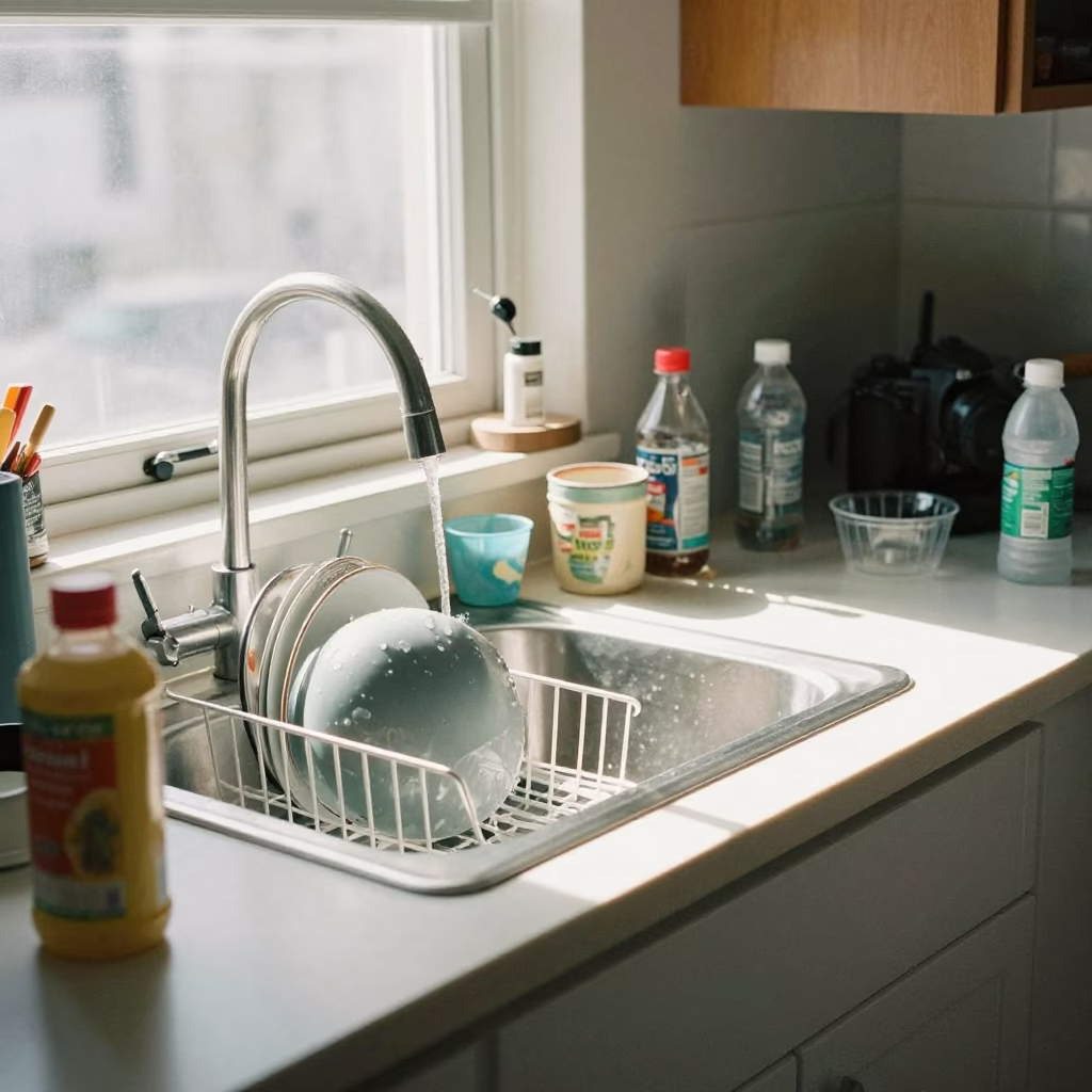 Busy San Francisco Kitchen Counter with Natural Light and Everyday Items in in San Francisco, California, United States