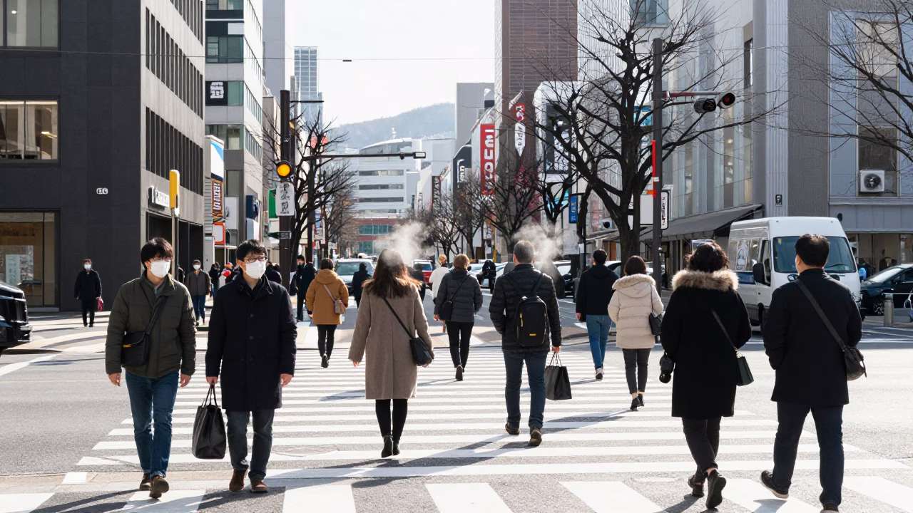 Busy Sapporo Street Scene Afternoon Pedestrians and Urban Details in in Sapporo, Japan