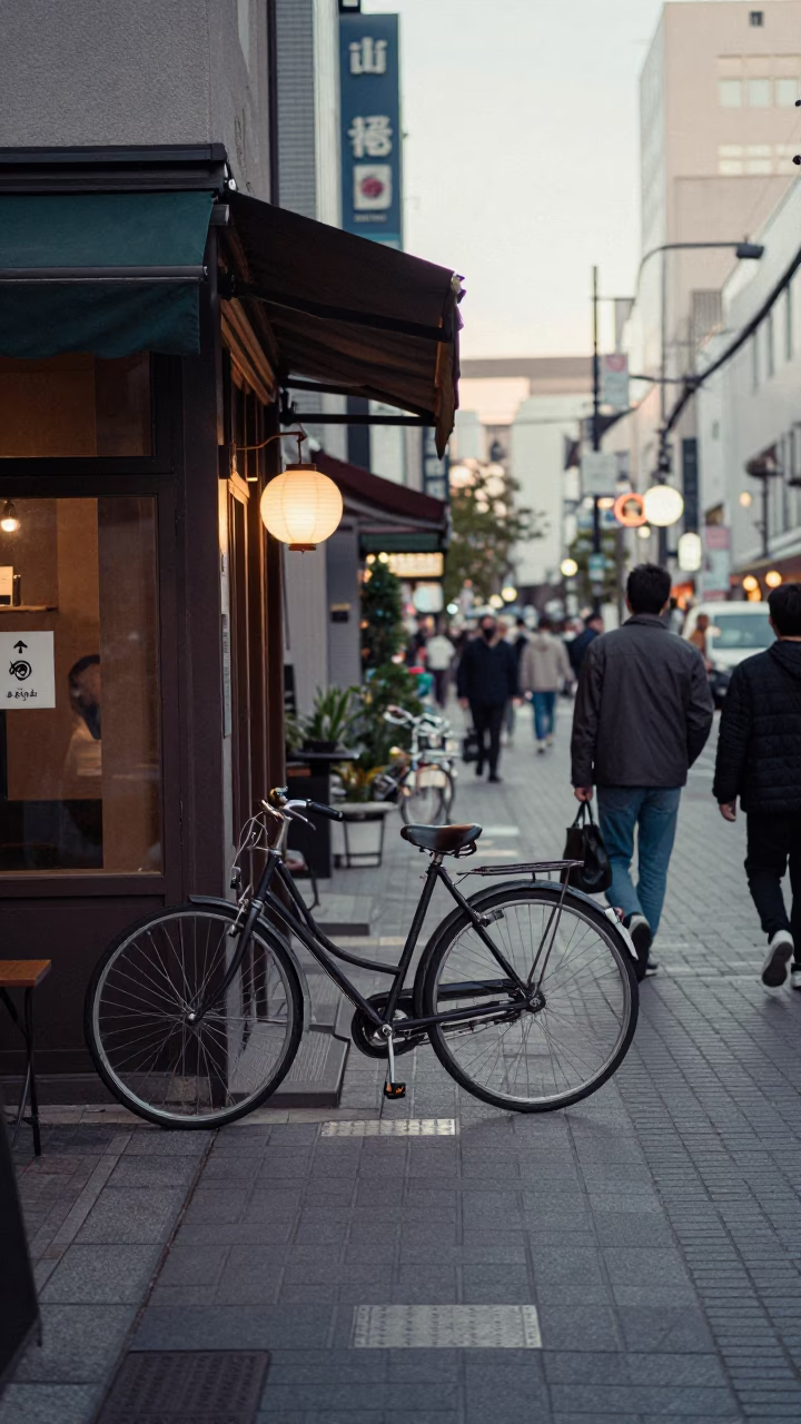 Busy Sapporo Street Scene Early Afternoon with Bicycle and Local Life in in Sapporo, Japan