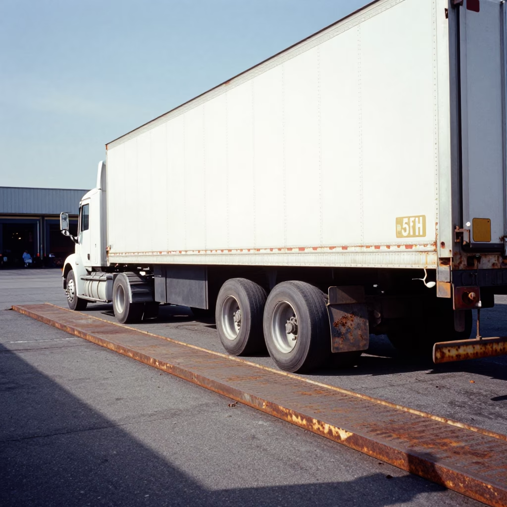 Busy Seattle Loading Dock with Semi-Trailer and Rust Details in Bright Midmorning Light in in Seattle, Washington, United States