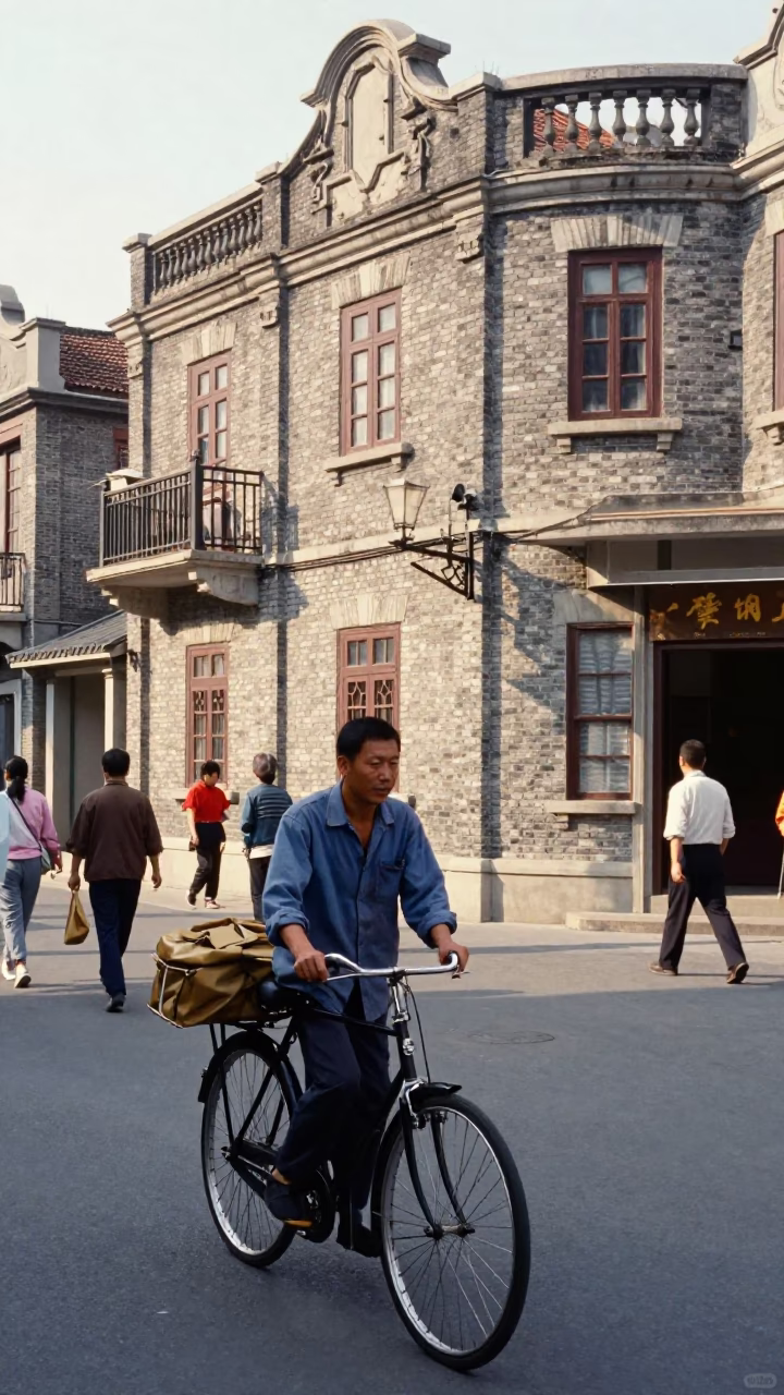 Busy Shanghai Street Scene Late Morning with Vintage 1960s Architecture and Local Daily Life in in Shanghai, China