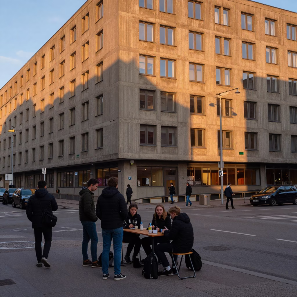 Busy Stockholm Evening Scene with Concrete Architecture and Local Life in in Stockholm, Sweden