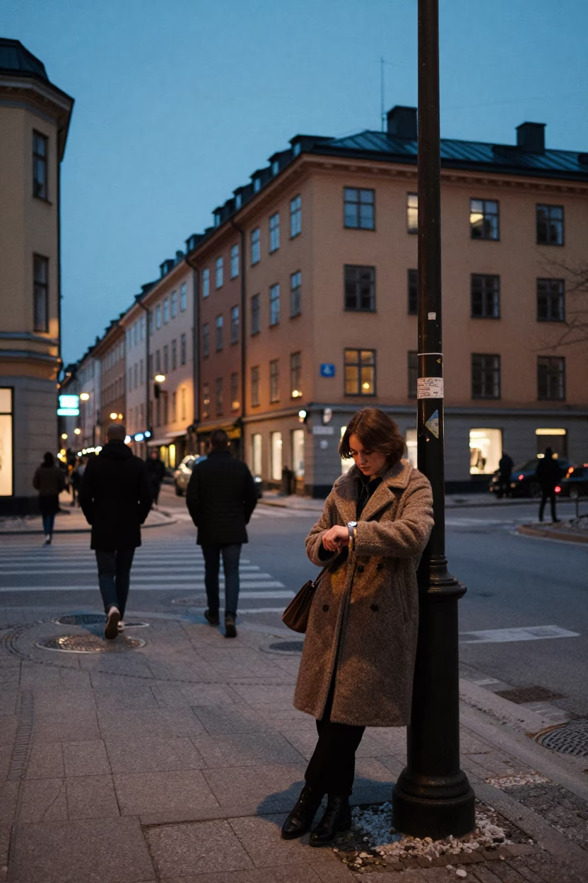 Busy Stockholm Evening Street Scene with Vintage 1990s Aesthetic and Local Life in in Stockholm, Sweden