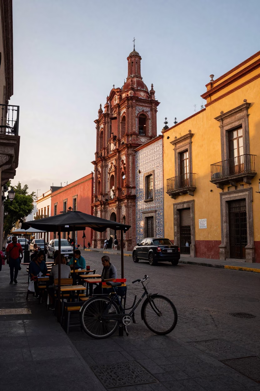 Busy Street in Mexico City at First Light Of Dawn in in Mexico City, Mexico
